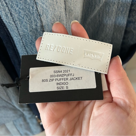 New Rare Redone 80s Denim Zip Puffer Jacket Indigo Reversible Levi’s Upcycled - Picture 8 of 9